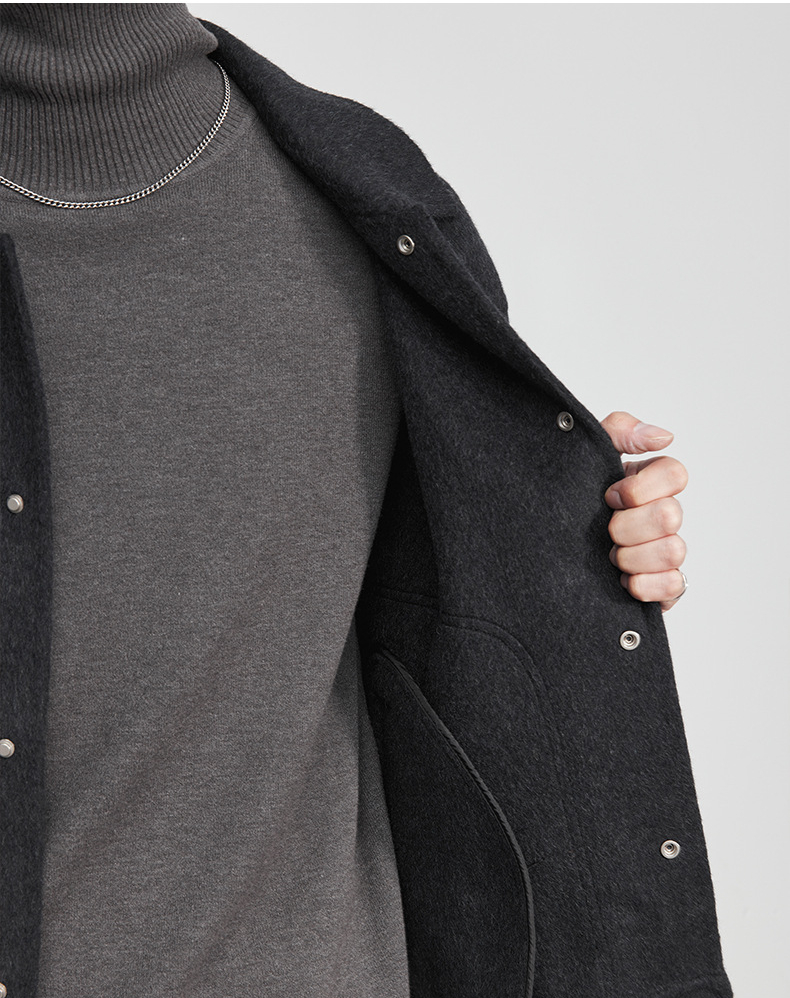 男士冬季明線翻領毛呢夾克外套