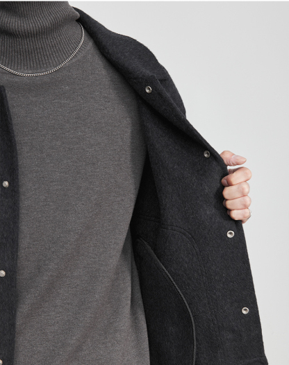 男士冬季明線翻領毛呢夾克外套
