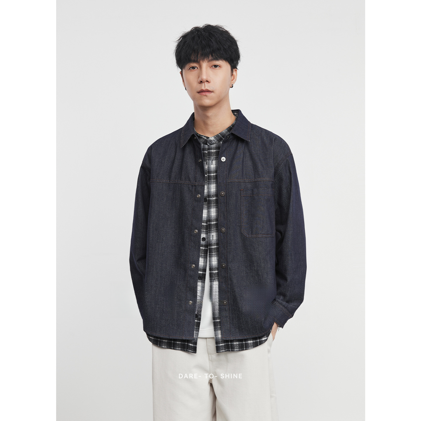 假兩件春秋日系復古水洗夾克