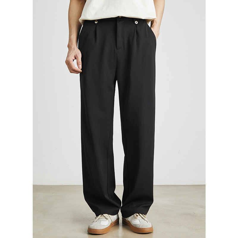 男士春夏垂感絲滑寬鬆直筒休閒褲
