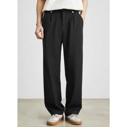 男士春夏垂感絲滑寬鬆直筒休閒褲