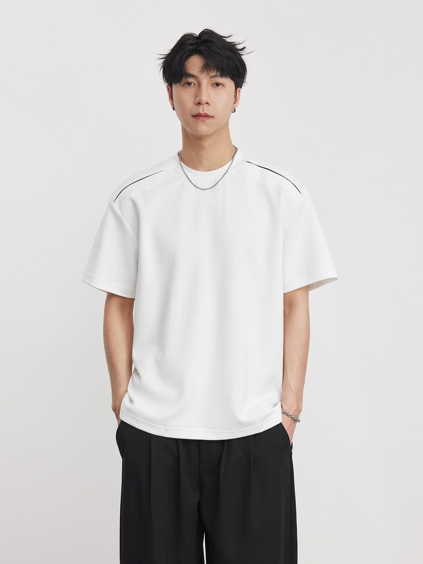 重磅270g拼接明顯裝飾短袖T恤