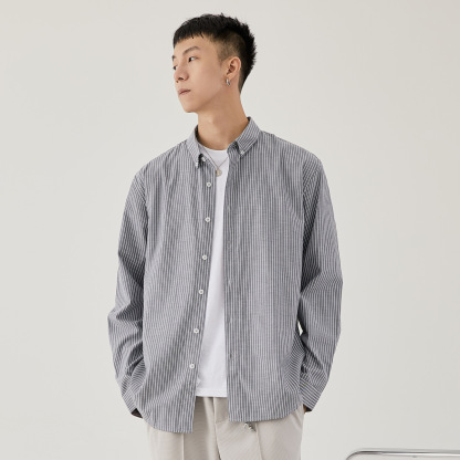 男士春秋商務款翻領條紋長袖襯衫