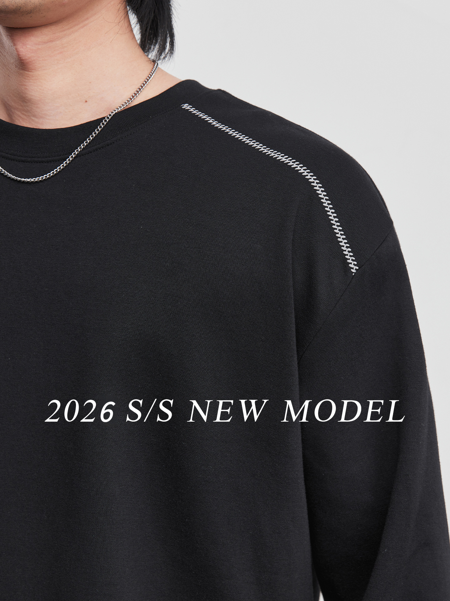 美式春季拉鏈設計感黑色長袖T恤