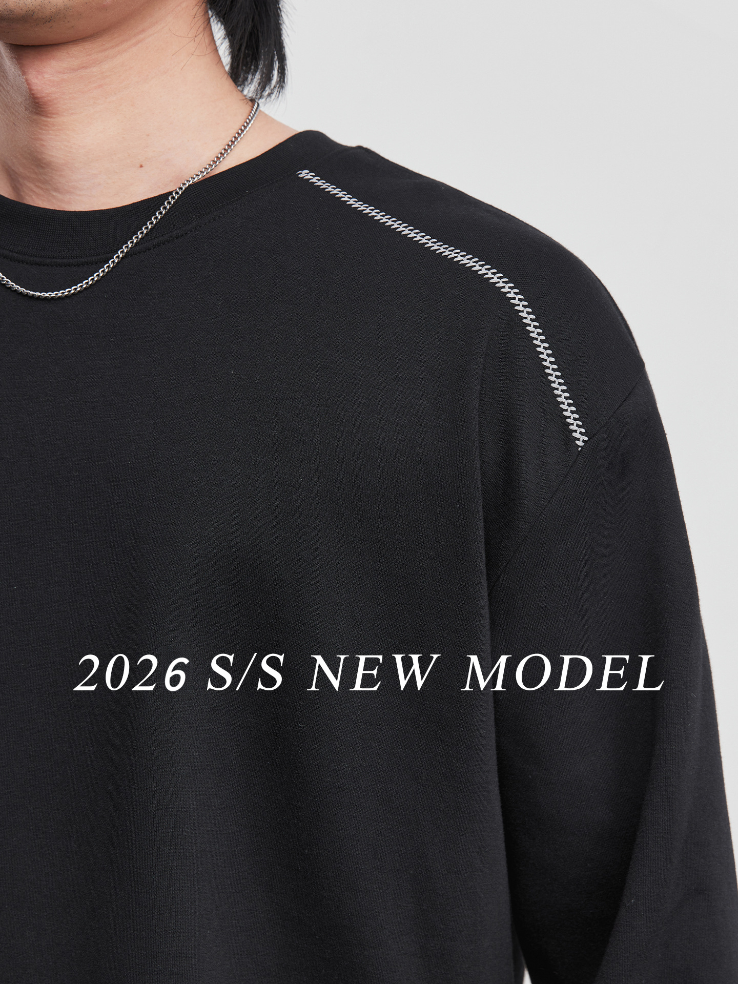 美式春季拉鏈設計感黑色長袖T恤