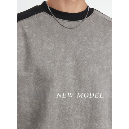 男士春秋高級感拼色休閒衛衣