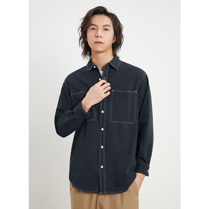 男士春季40支純棉長袖襯衫明顯設計