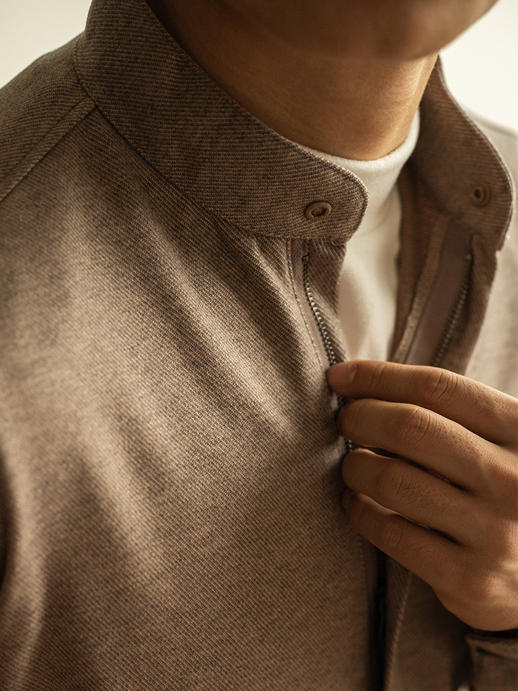 秋冬輕商務保暖毛呢拉鍊長袖襯衫