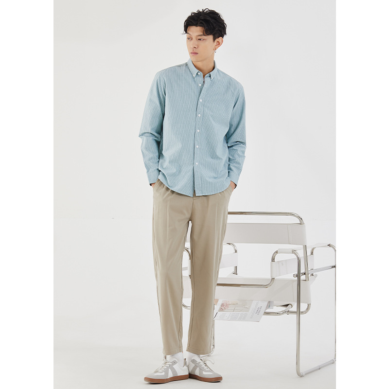 男裝條紋牛津紡長袖商務襯衫