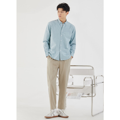 男裝條紋牛津紡長袖商務襯衫