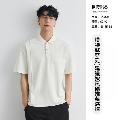 男士夏季美式寬鬆翻領短袖T恤