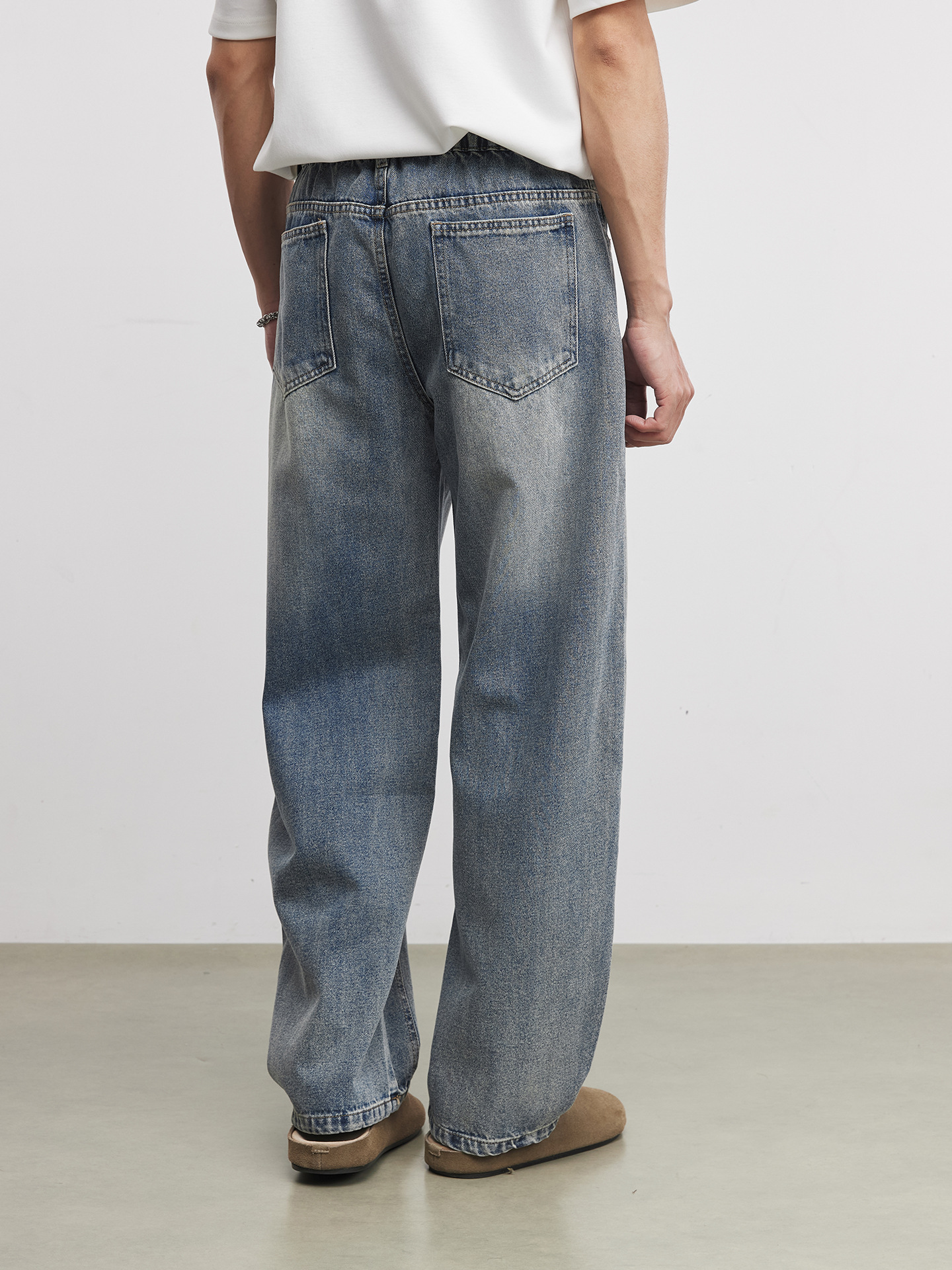 美式潮流復古水洗彎刀牛仔褲