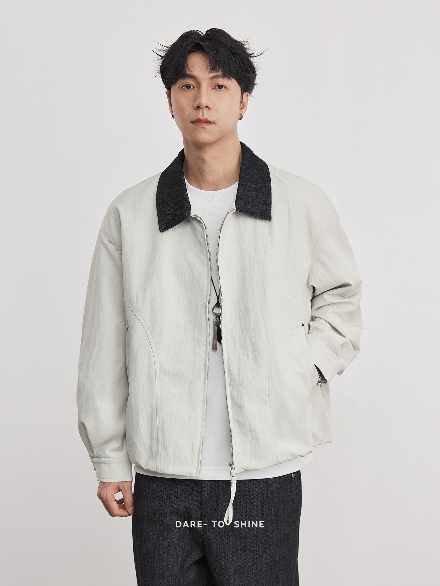 巴恩風拼接牛仔翻領底特律外套