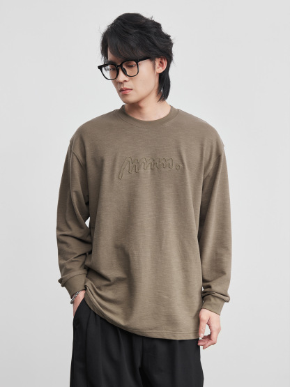 春季男圓領內搭純色長袖T恤