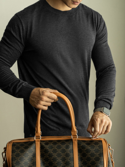 羊毛桑蠶絲16針純色春季長袖T恤