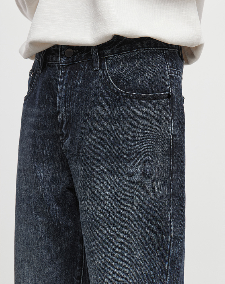 男士秋冬做舊直筒牛仔褲