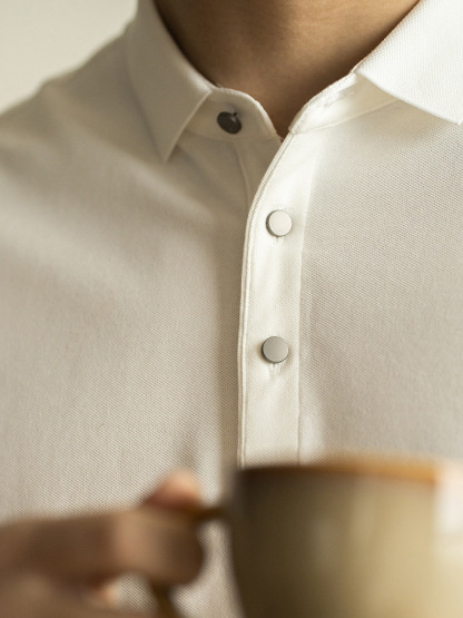 春夏純色雙珠地長絨棉商務翻領T恤