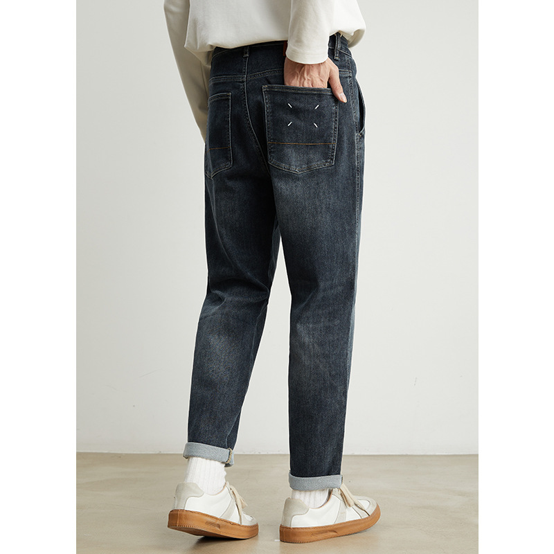 男士春秋水洗可加絨寬鬆牛仔褲