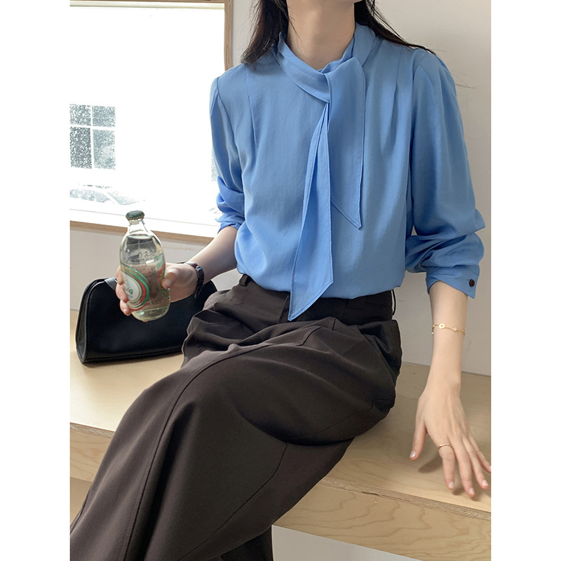 女春秋韓式立領寬鬆長袖襯衫