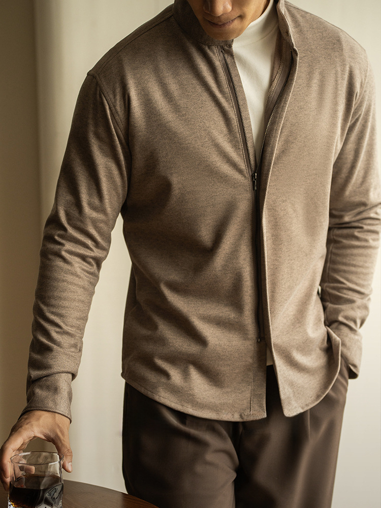 秋冬輕商務保暖毛呢拉鍊長袖襯衫