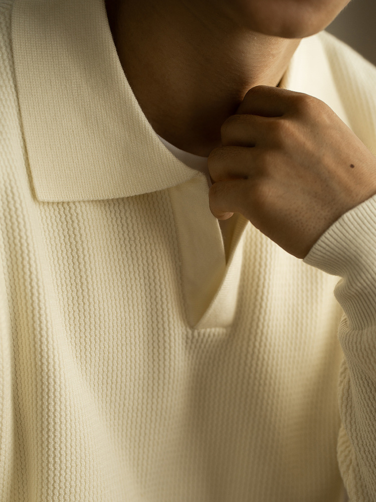 秋季V領針織套頭毛衣