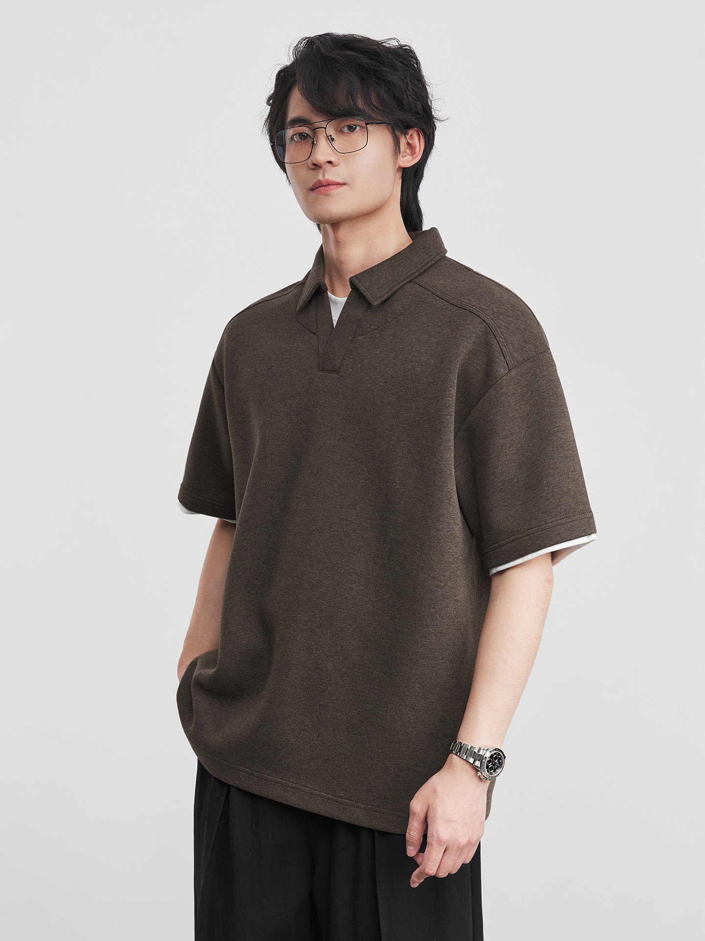 男士春夏重磅假兩件POLO衫