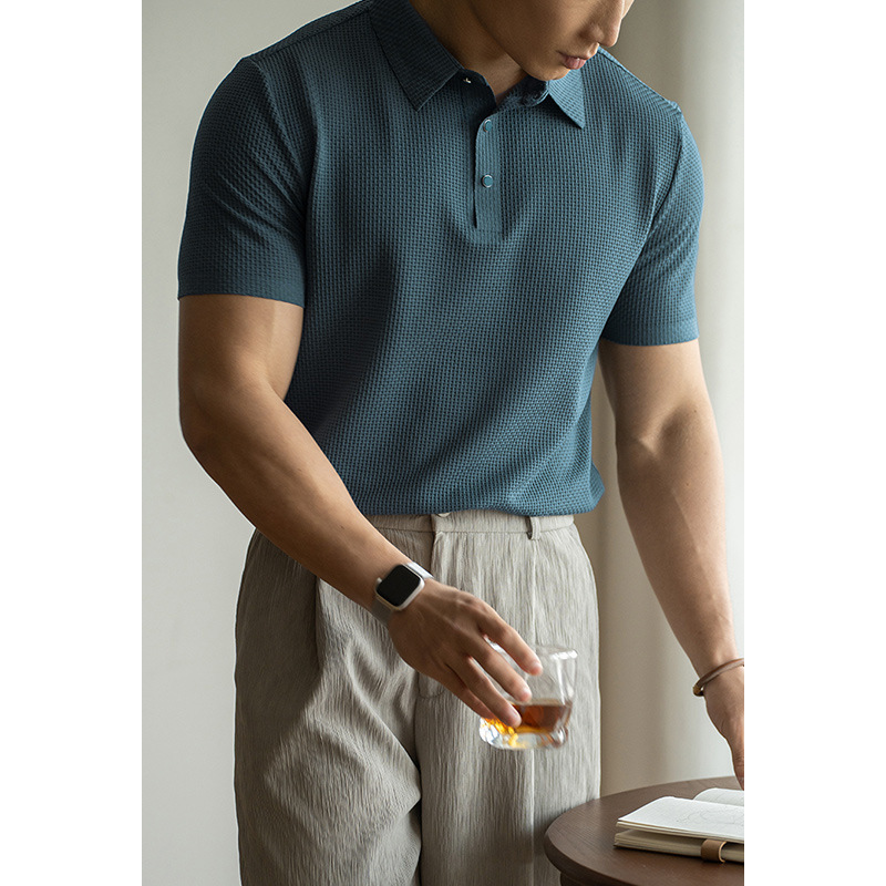 零壓感無痕冰絲提花商務休閒POLO衫