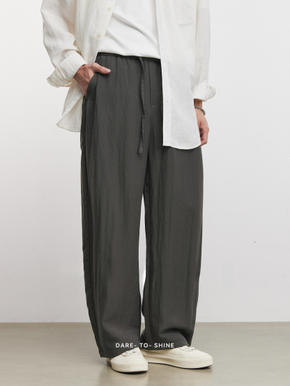 春秋亞麻萊賽爾天絲彎刀闊腿褲