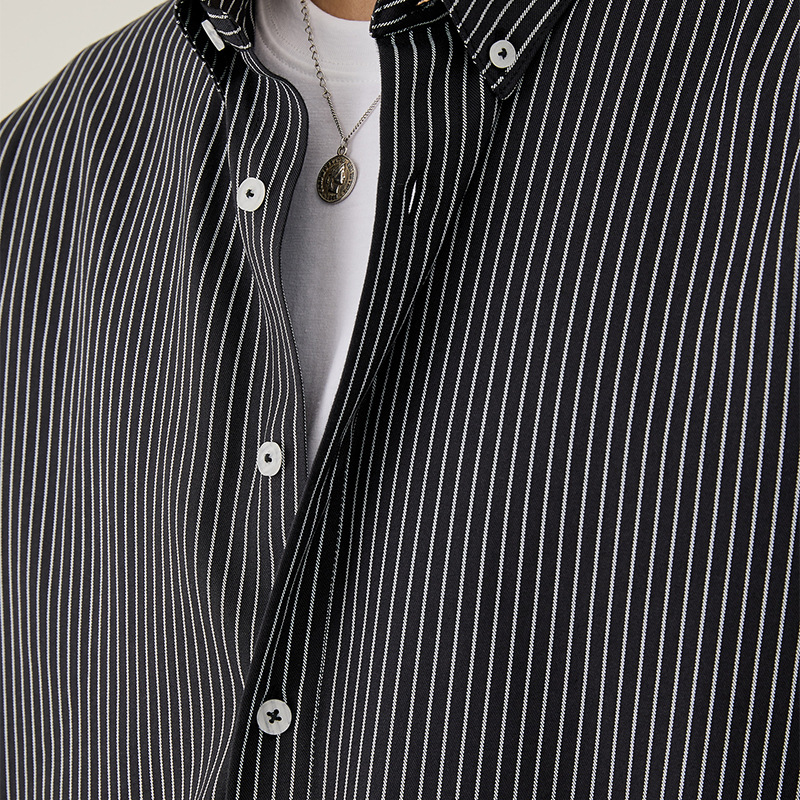 男士春秋商務款翻領條紋長袖襯衫