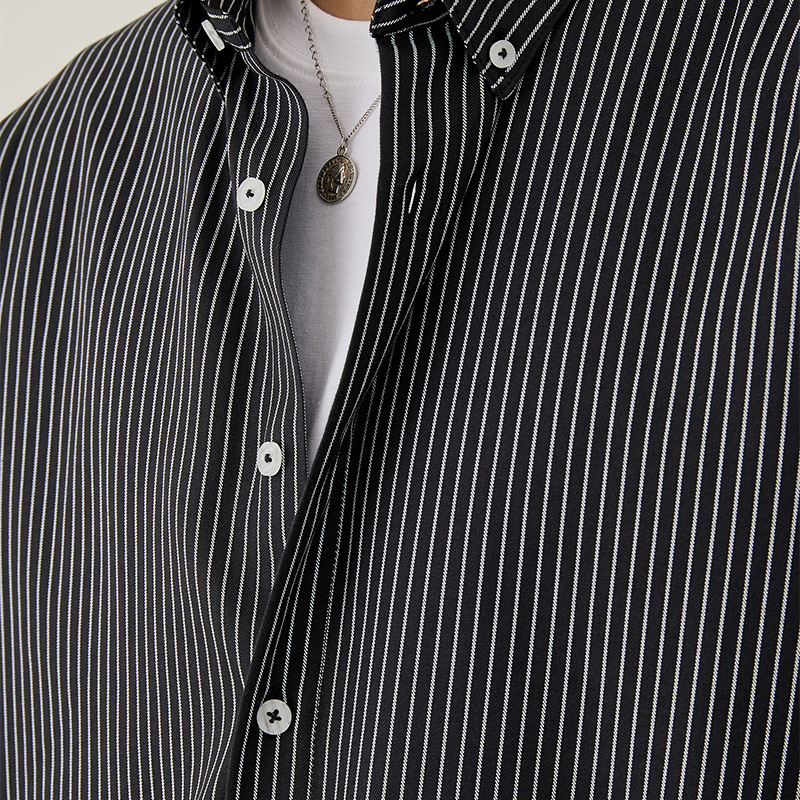 男士春秋商務款翻領條紋長袖襯衫