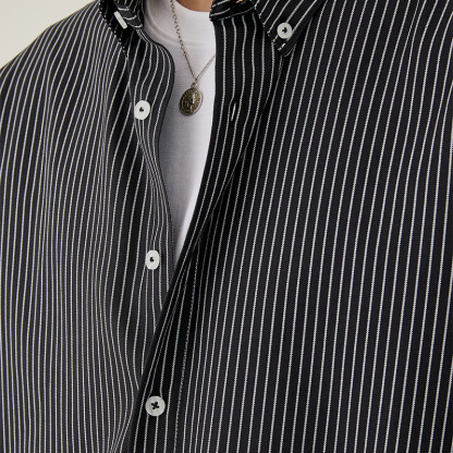 男士春秋商務款翻領條紋長袖襯衫