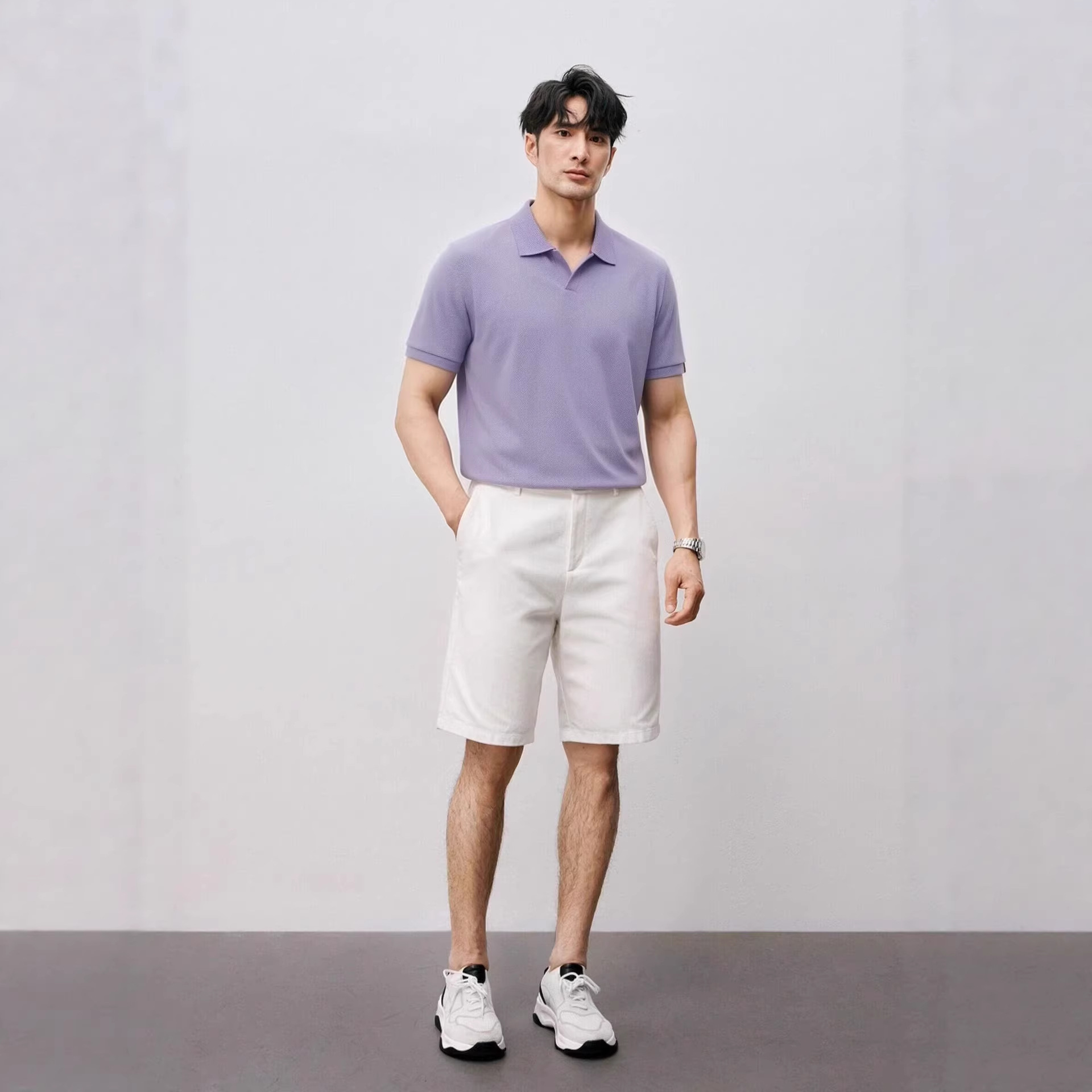 夏季針織翻領純色翻領POLO衫