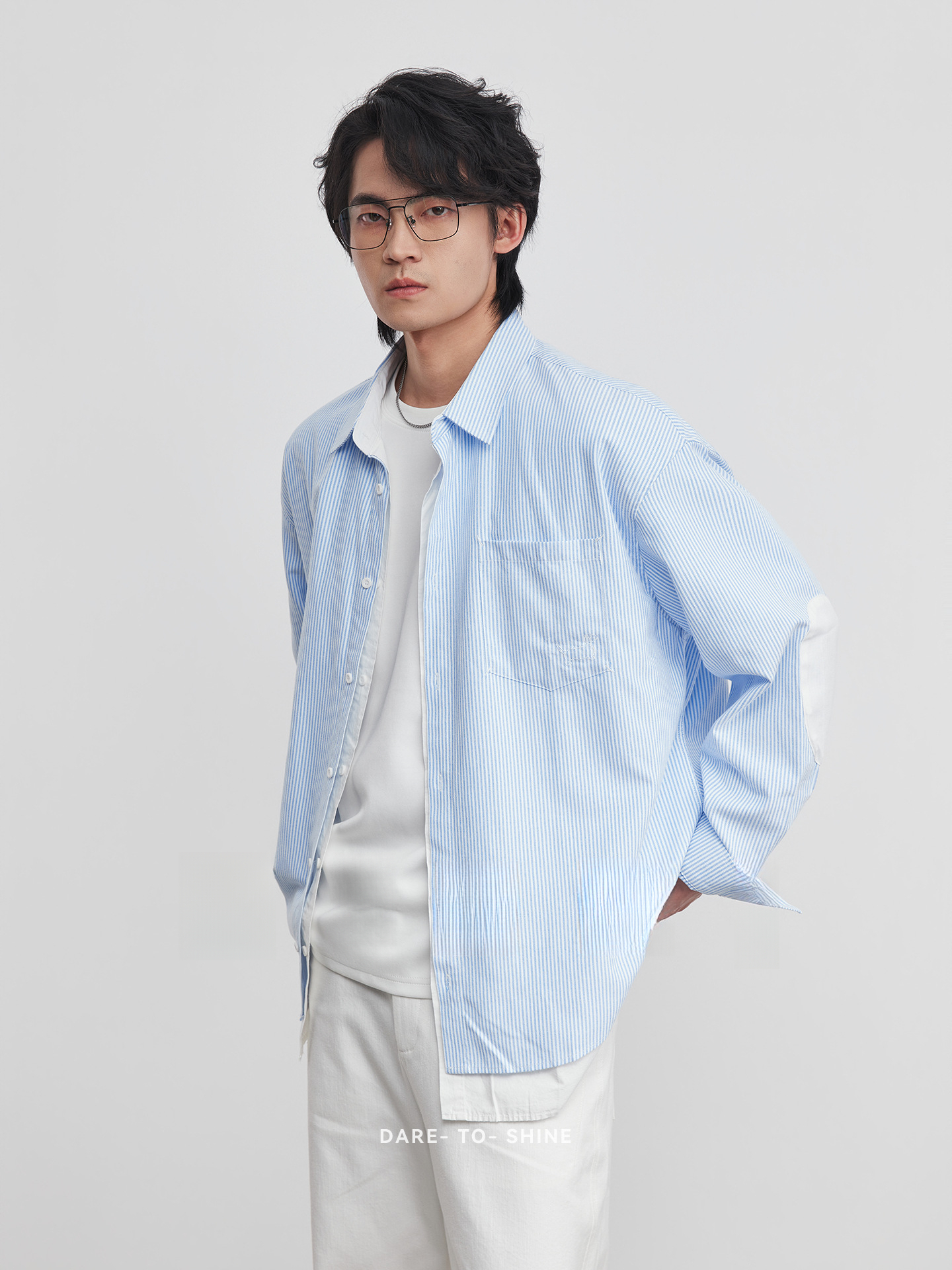 假兩件簡約條紋襯衫