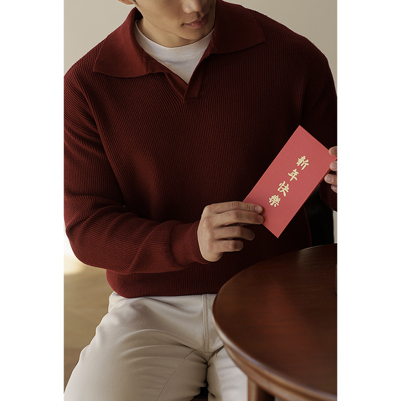 秋季V領針織套頭毛衣