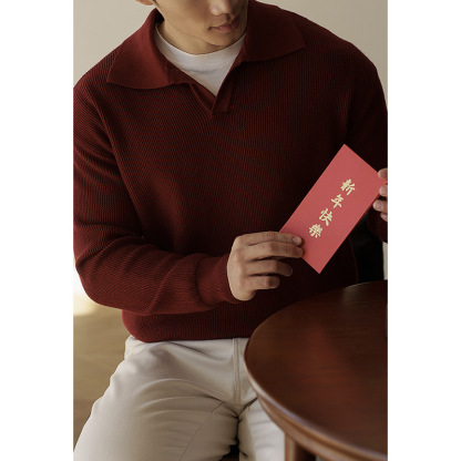 秋季V領針織套頭毛衣