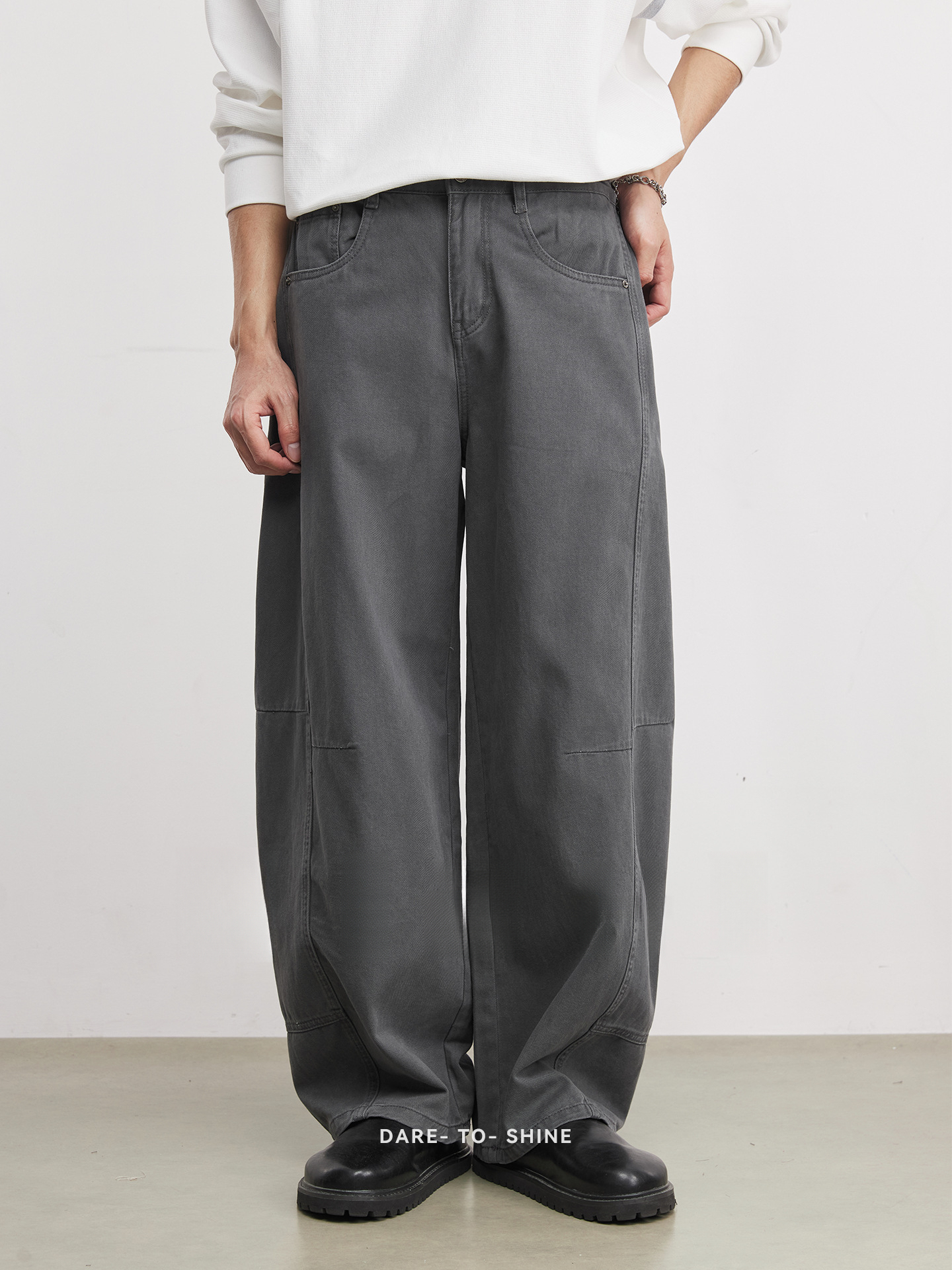 280g純棉立體鬆緊腰闊腿褲