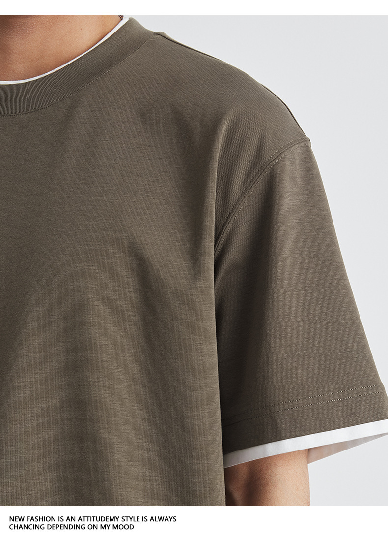 男士夏季韓系假兩件短袖T恤