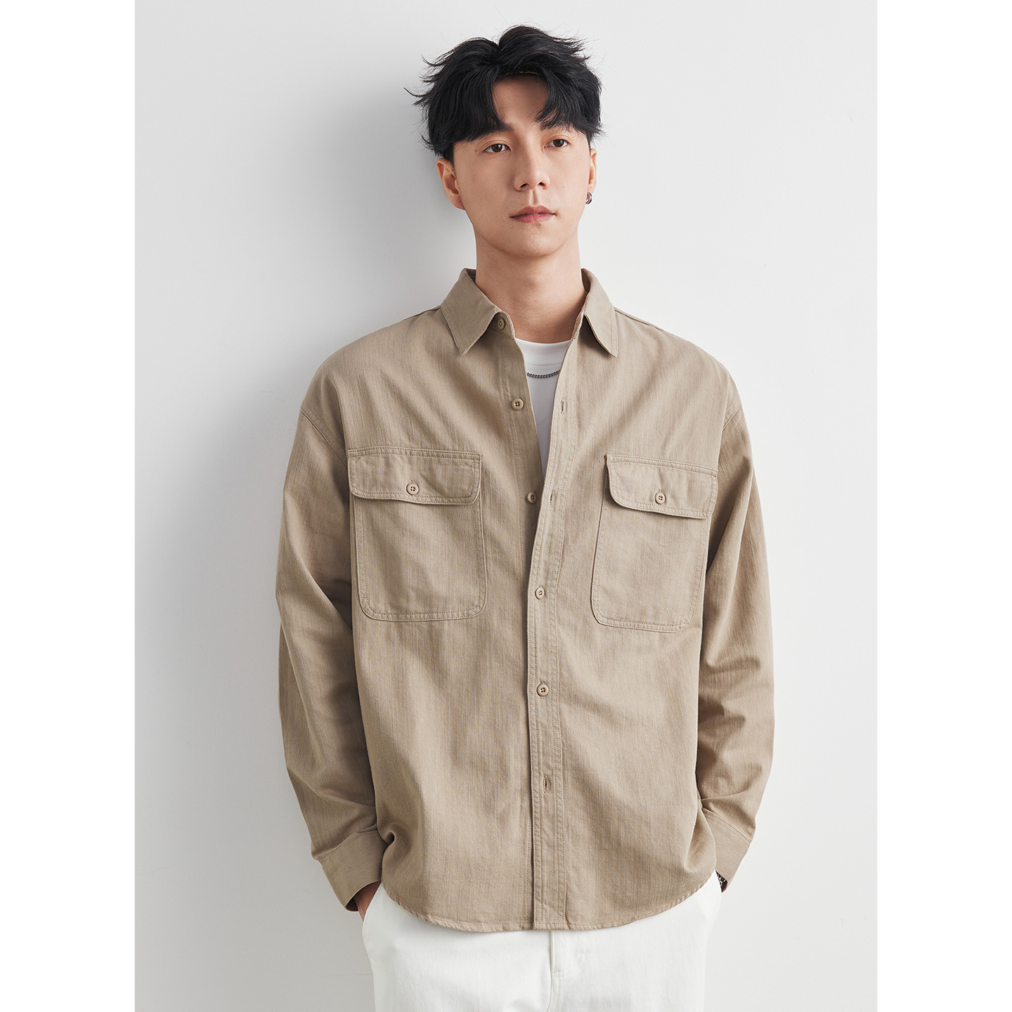 男士春秋美式純棉襯衫夾克