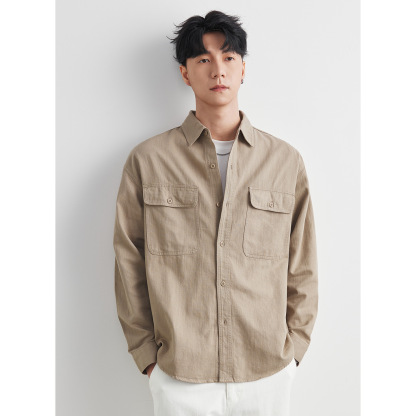 男士春秋美式純棉襯衫夾克