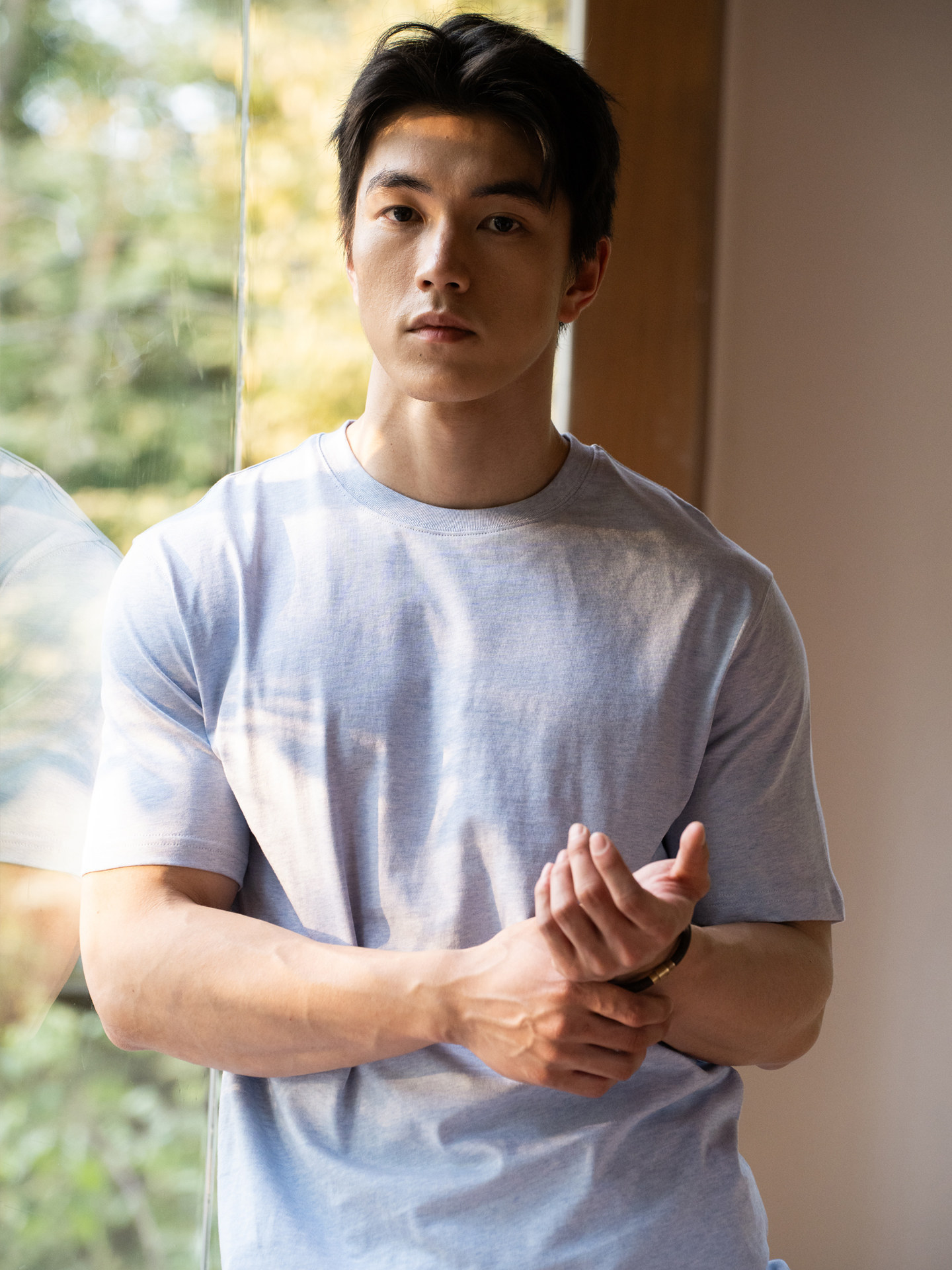 男夏純棉肌理休閒圓領T恤