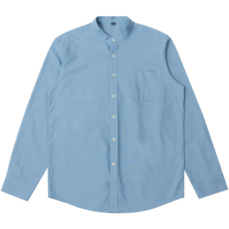 男士春秋小立領長袖襯衫