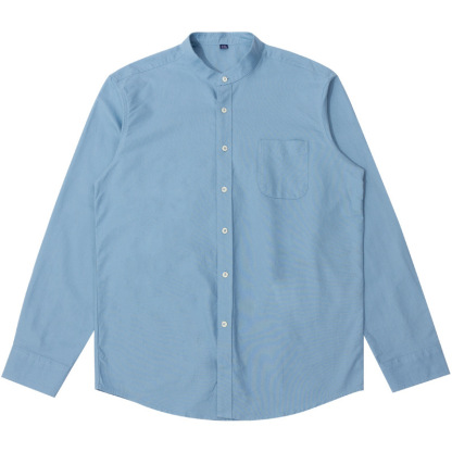 男士春秋小立領長袖襯衫