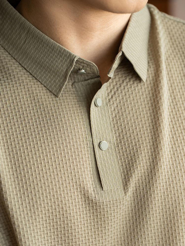 零壓感無痕冰絲提花商務休閒POLO衫