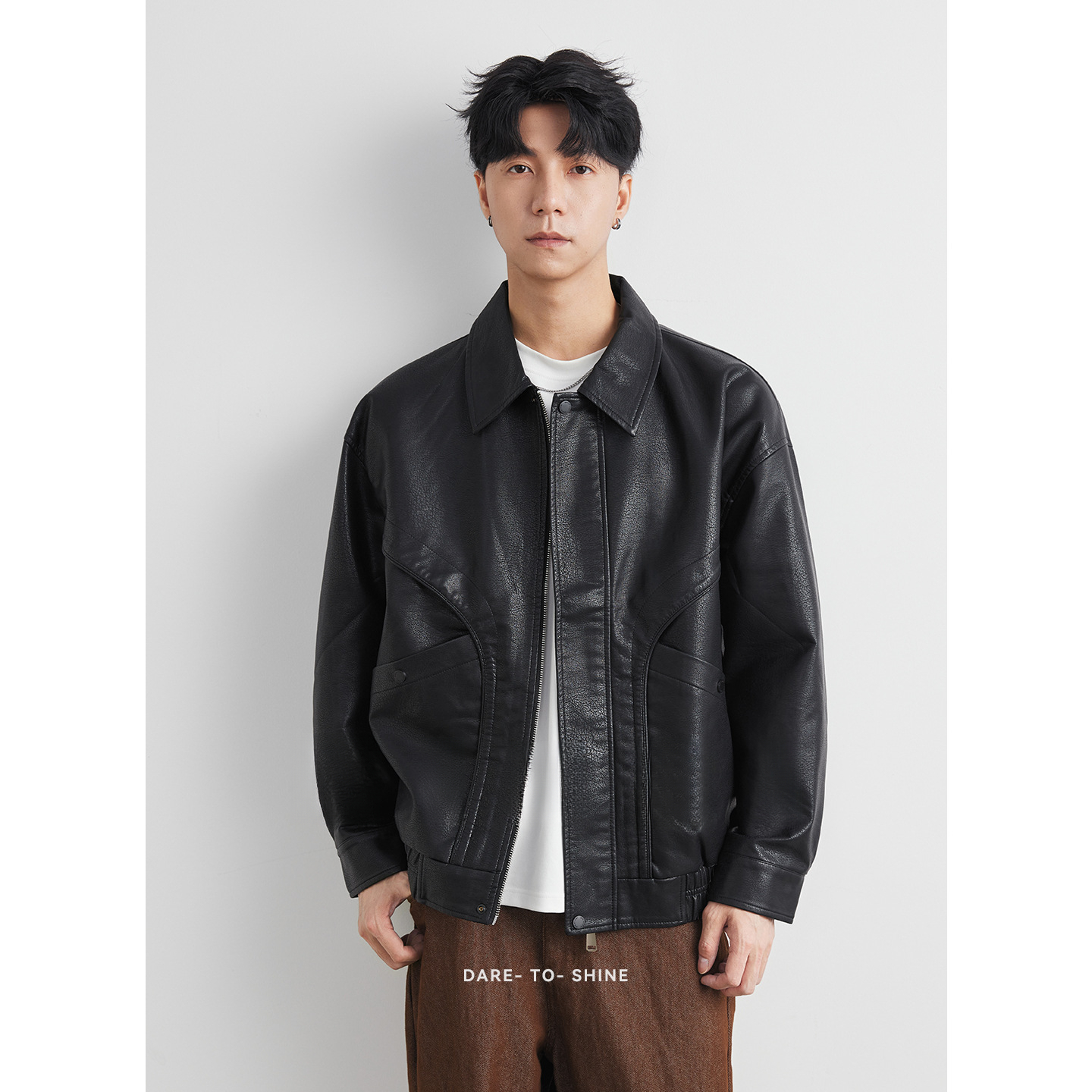 男士春秋機車皮夾克