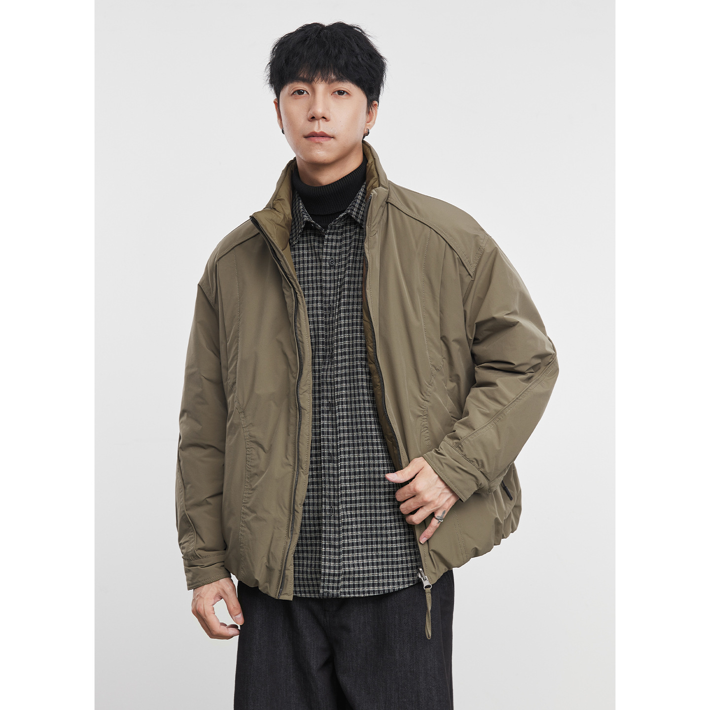 男士秋冬立領工裝棉服