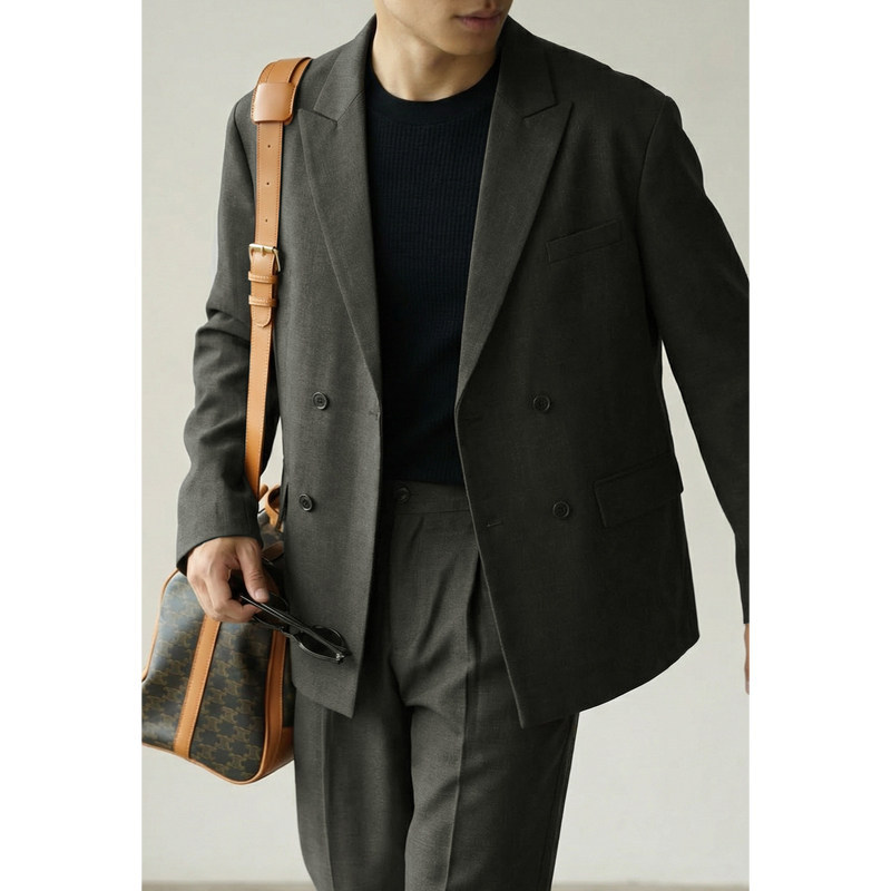 男春秋單排雙扣耐磨西服外套