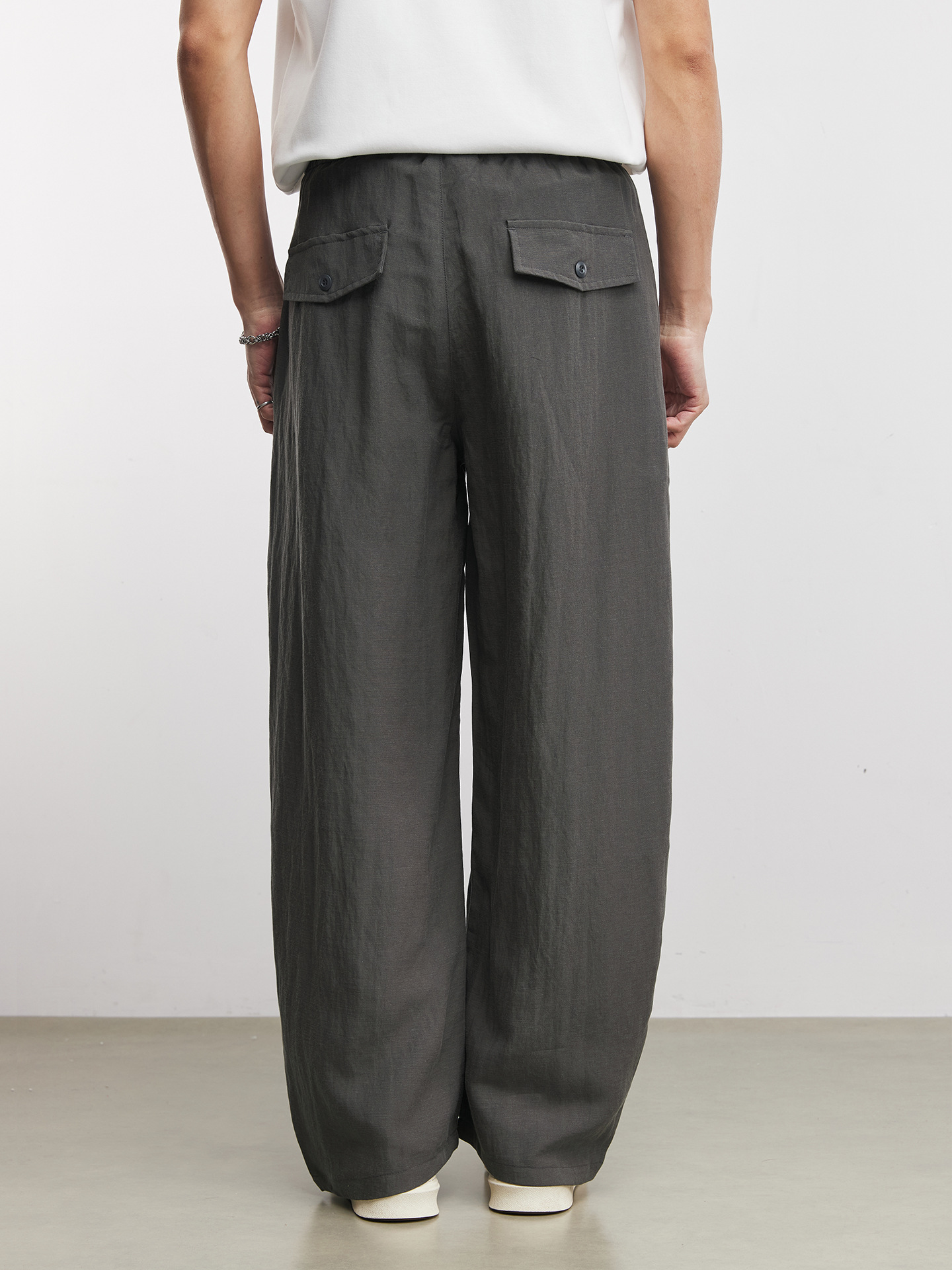 春秋亞麻萊賽爾天絲彎刀闊腿褲