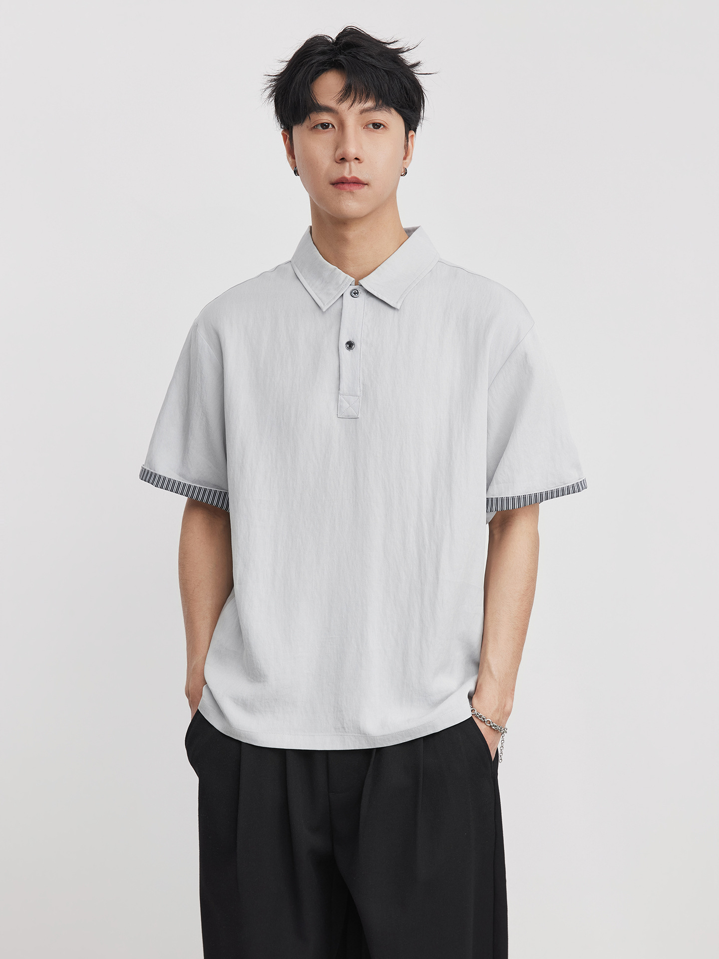 男夏簡約條紋POLO衫