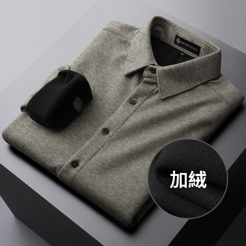 仿毛呢長袖加絨襯衫