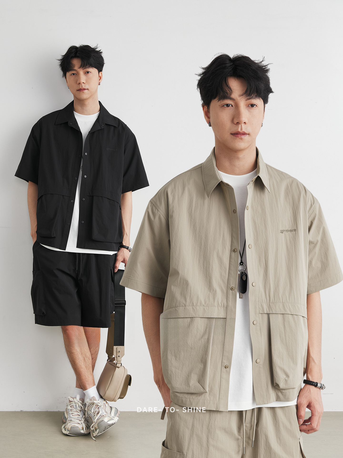 男夏透氣工裝短袖短褲兩件套